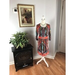 AGB Dress Womens 14P Multicolor 3/4 Sleeve Round Neck Knee Length Fit & Flare